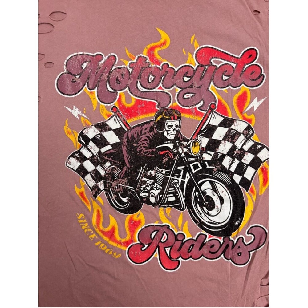 Destroyed Pink Motorcycle Women's Fashion Nova Graphic T-shirt Size M - Picture 3 of 10